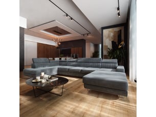 Canapé d'angle gauche convertible MASSENO  6 places Velours gris avec coffre de rangement
