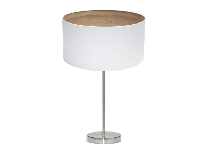  Fabrilamp tatiana grande lampe à poser nickelé blanc effet bois clair, abat-jour textile finition bois, 1 x e27, 63 cm 189171185 - Conforama A