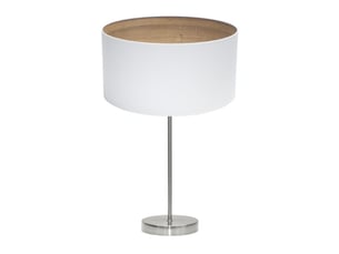 Fabrilamp tatiana grande lampe à poser nickelé blanc effet bois clair, abat-jour textile finition bois, 1 x e27, 63 cm