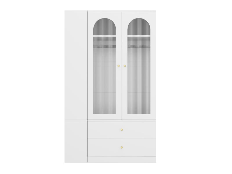  Armoire de chambre moderne blanche 120x50x200 cm avec 4 tiroirs et portes en verre  - Conforama A