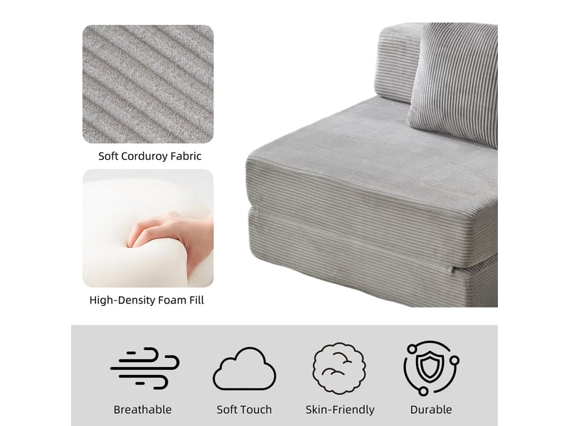  Canapé convertible, canapé-lit, 1 place, en velours tricoté, gris clair, pour salon, mobilier pour espace de vie, chambre  - Conforama D