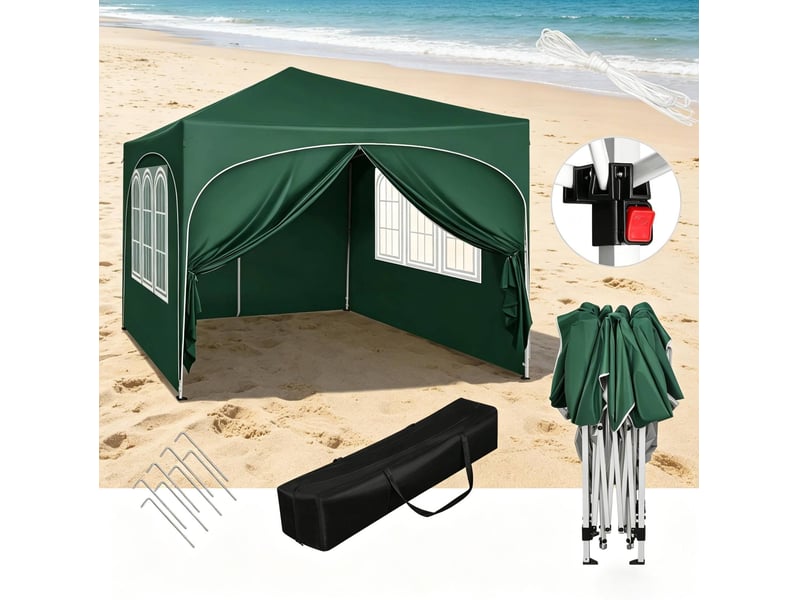  Tonnelle pliante 3x3 m – verte – 4 parois amovibles, hauteur réglable et sac de transport inclus  - Conforama B