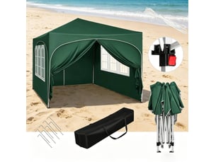 Tonnelle pliante 3x3 m – verte – 4 parois amovibles, hauteur réglable et sac de transport inclus