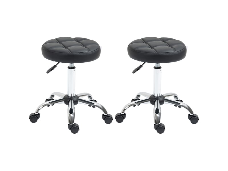  Lot de 2 tabourets de salon 35,5x35,5x63 cm avec roulettes réglables en hauteur et pivotants, similicuir couleur noir  - Conforama A