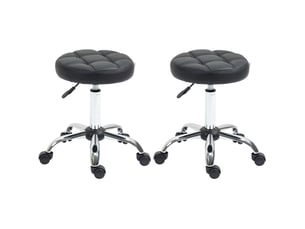 Lot de 2 tabourets de salon 35,5x35,5x63 cm avec roulettes réglables en hauteur et pivotants, similicuir couleur noir