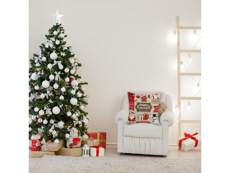  Housses de coussin de noël 45 x 45 cm, lot de 4, décoration en lin pour la maison, le salon, le canapé - lit, décoration de noël, marron  - Conforama C