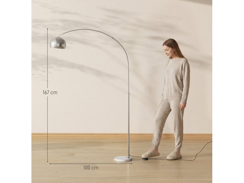  Lampadaire arc 26x100x167 cm en métal et marbre avec tête orientable argenté chicfurn  - Conforama D