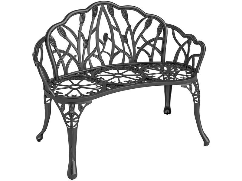  Banc de jardin 2 places, en aluminium moulé, résistant aux intempéries, avec dossier tulipe, motif floral, 99 x 57 x 78 cm  - Conforama A