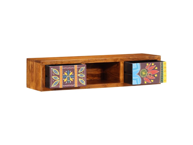  Meuble tv - banc tv - meuble de rangement mural multicolore 100x30x22 bois massif d'acacia  - Conforama D