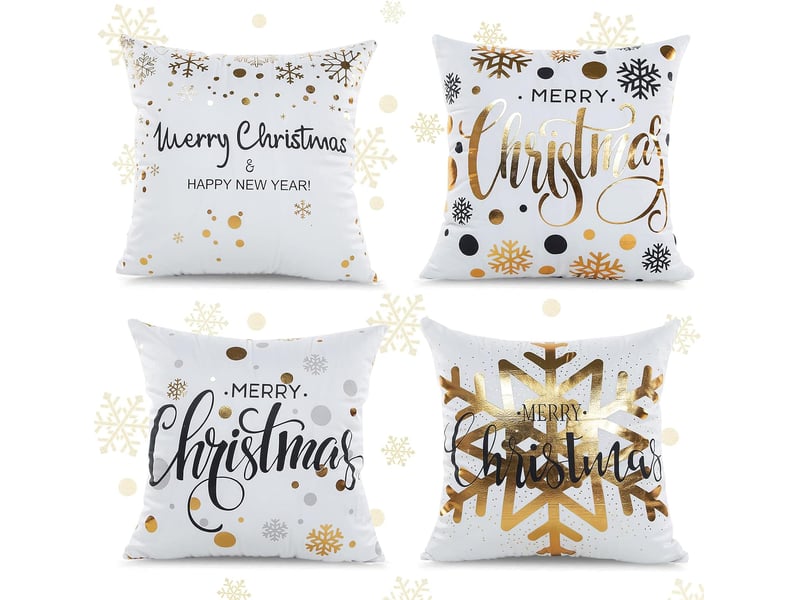  Housses de coussin de noël, 4 pièces, taies d'oreiller décoratives pour canapé, décoration de noël, 45 x 45 cm, jaune  - Conforama A