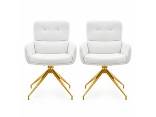 Lot de 2 chaises de salle à manger pivotantes 360°  - dossier rembourré, simili cuir blanc, métal doré