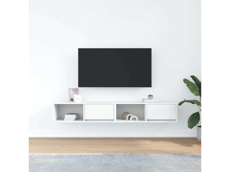  Lot de 2 meuble tv bas salon blanc 80x31x25,5 cm bois d'ingénierie shl9598  - Conforama C