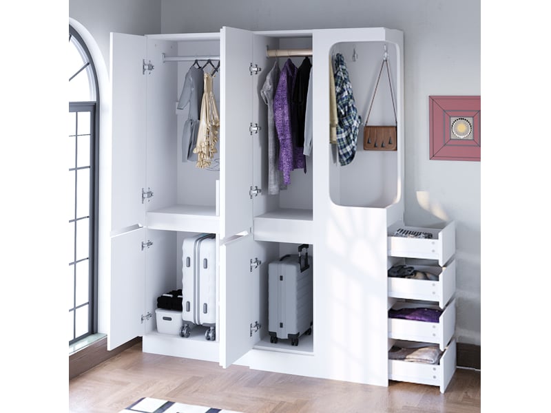 Armoire 140x40x170 cm avec tiroirs et espaces de rangement coloris blanc - Conforama D