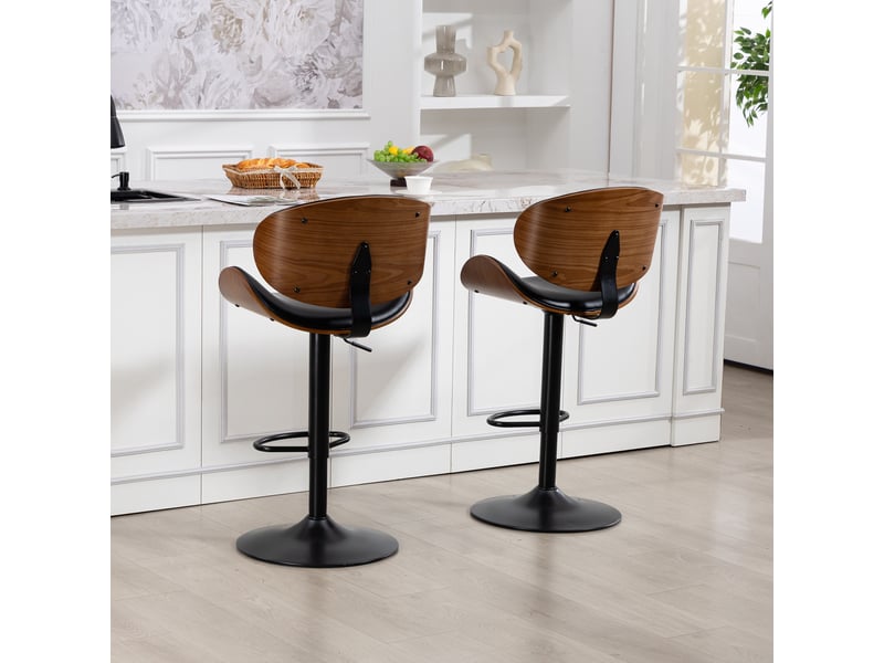  Lot de 2 tabourets de bar réglable 51 x 50 x 93-103,5 cm -  bois courbé avec siège pivotant en cuir pu et métal - noir  - Conforama E