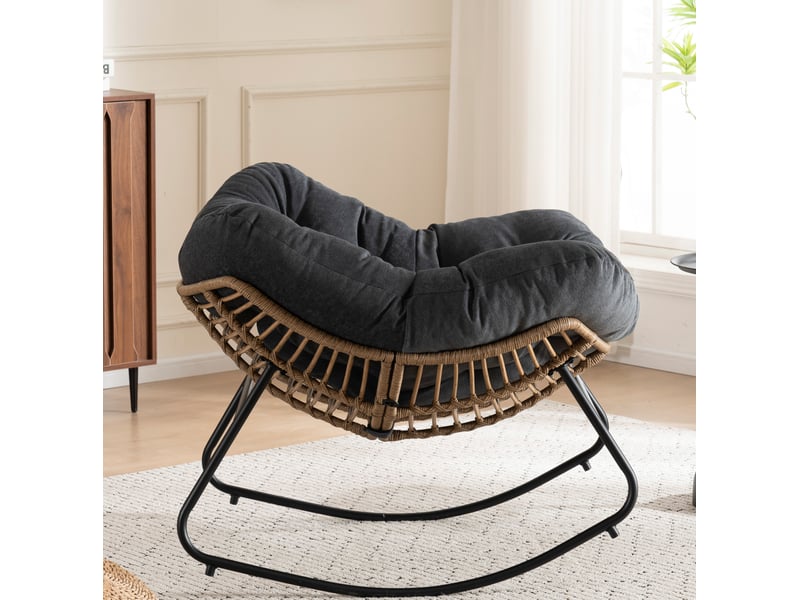  Fauteuil à bascule 95 x 107 x 83 cm noir en chenille, cadre métal, style moderne pour salon et chambre  - Conforama B