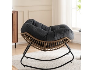 Fauteuil à bascule 95 x 107 x 83 cm noir en chenille, cadre métal, style moderne pour salon et chambre