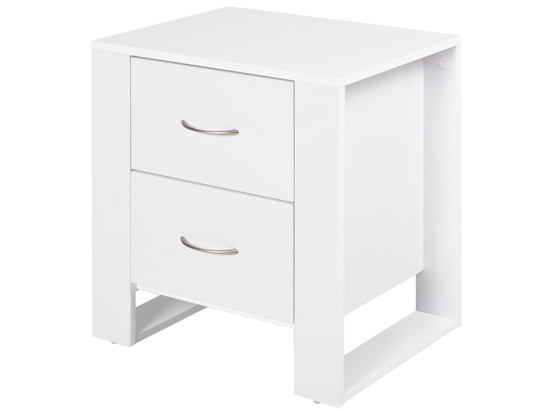  Table de chevet à 2 tiroirs, pieds et socle surélevé, idéale pour la chambre ou le salon. Style moderne, 48 x 39 x 54 cm, blanche.  - Conforama B