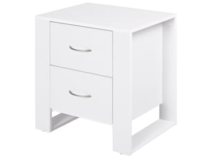 Table de chevet à 2 tiroirs, pieds et socle surélevé, idéale pour la chambre ou le salon. Style moderne, 48 x 39 x 54 cm, blanche.