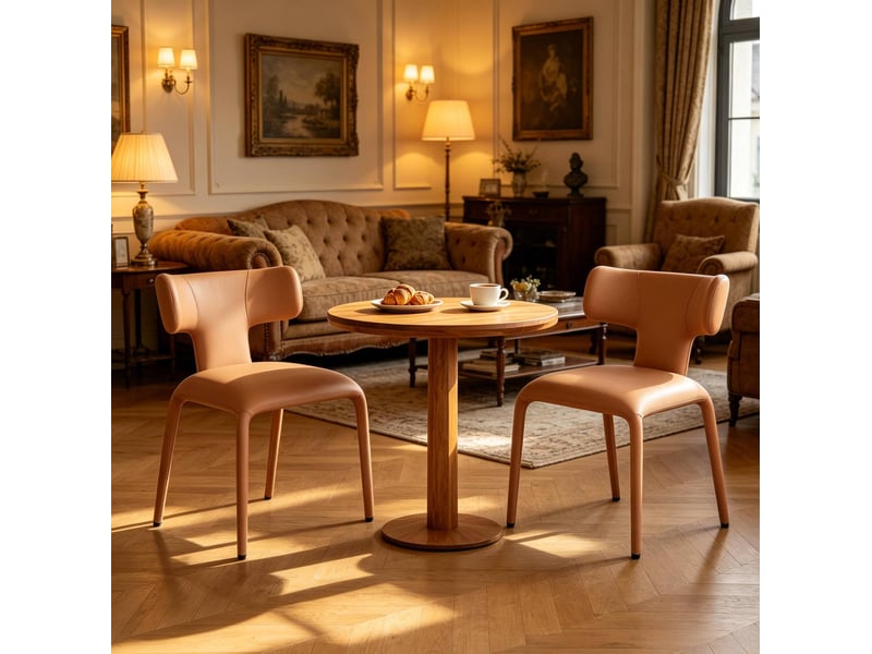  Lot de 2 chaises de salle à manger à dossier courbé en similicuir marron clair  - Conforama C