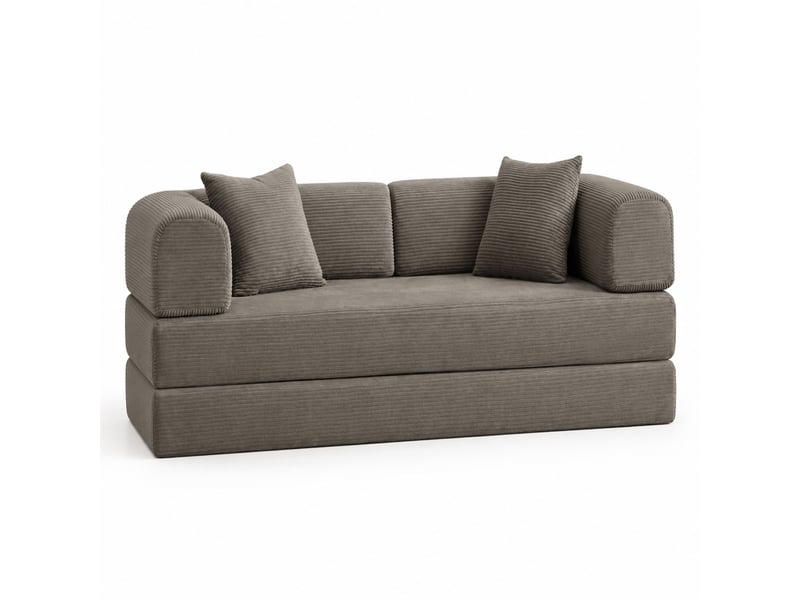  Canapé convertible modenvie 3 places taupe en velours côtelé 204 x 97 x 65 cm avec 2 coussins et structure en acier chromé  - Conforama A