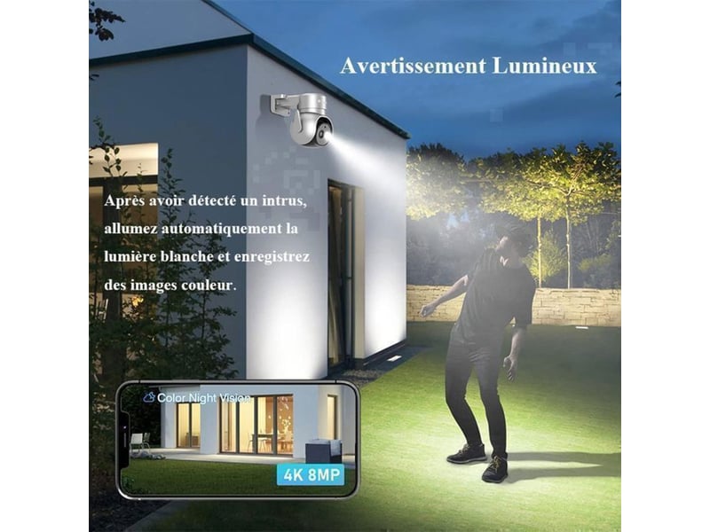 Caméra ptz wifi extérieure 4k 8mp 360° vision nocturne couleur 30m ip66 - Conforama D