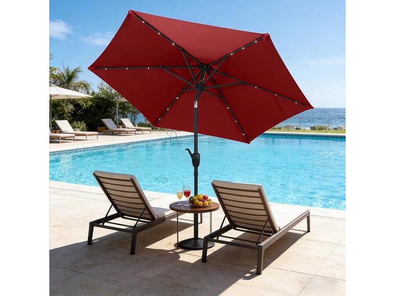  Parasol de jardin extérieur ø 230 cm, parasol inclinable lumineux solaire,bouton-poussoir,manivelle,toit ventilé,cadre en métal (230x230x225cm,rouge)  - Conforama C