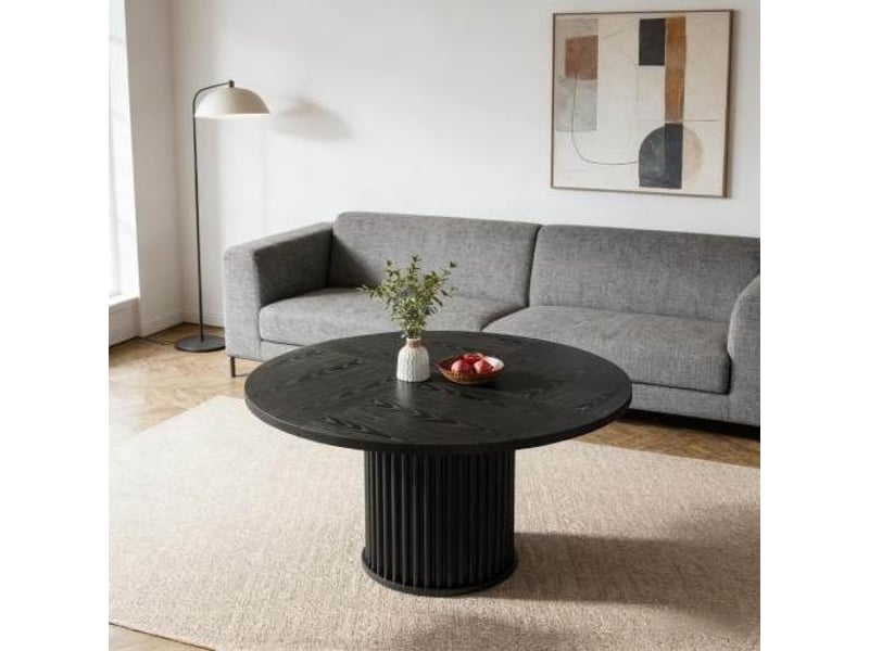 Table à manger ronde 6 places noire en mdf avec base métal  - Conforama D