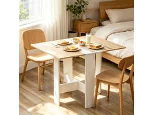 Table à manger pliante rabattable avec double plateau - table cuisine bureau mdf chêne et blanc 103 × 76 cm