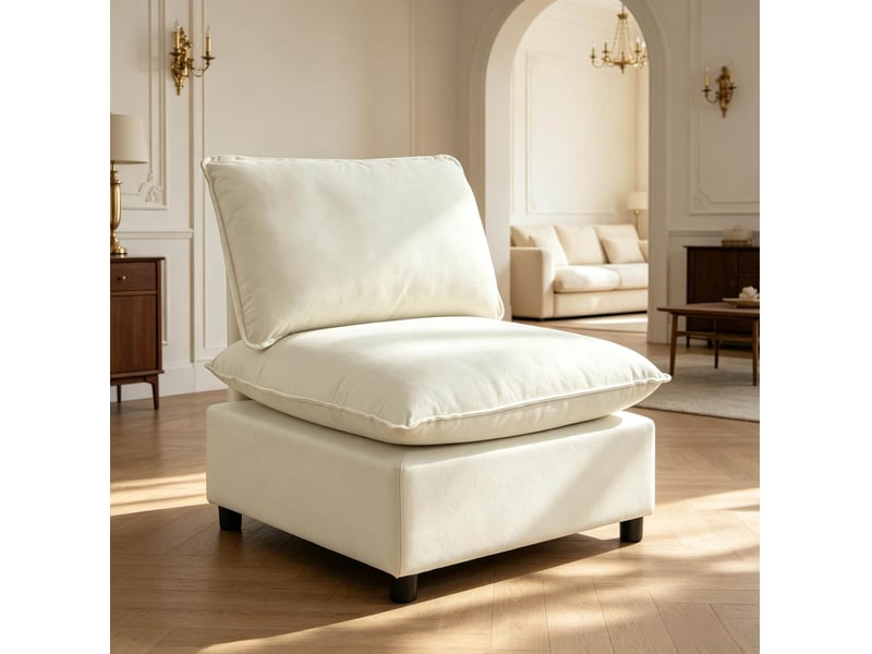  Fauteuil fixe modenvie 1 place en tissu crème 74 x 85 x 78 cm avec coussins épais  - Conforama B