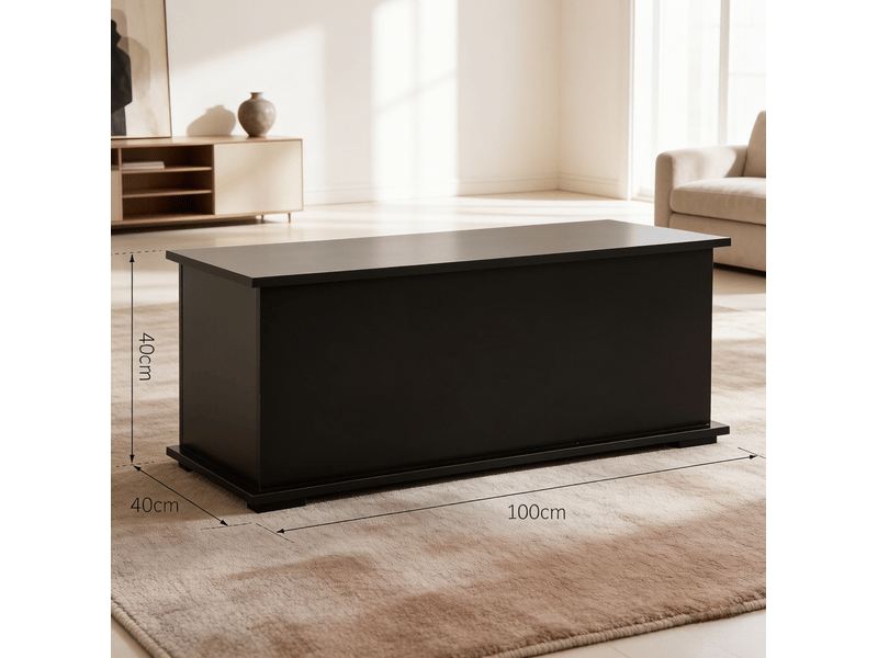  Banquette de rangement 100 x 40 x 40 cm noire en panneau de particules, coffre à couvercle rabattable  - Conforama C