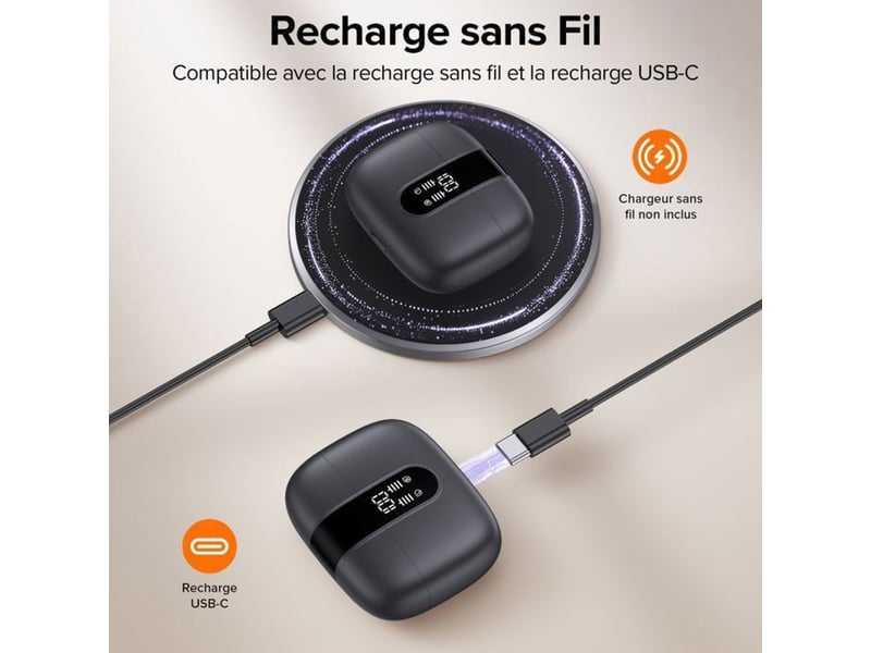  Ecouteurs sans fil bluetooth 5.4 sport ipx5 stéréo micro tactile 60h usb-c  - Conforama C