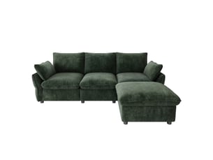 Canapé d'angle réversible fixe <strong>KORFEE</strong> <strong></strong> 3 places Tissu Vert foncé