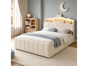 Lit avec rangement 140x200 cm <strong>MEULVA</strong> <strong></strong> coloris beige