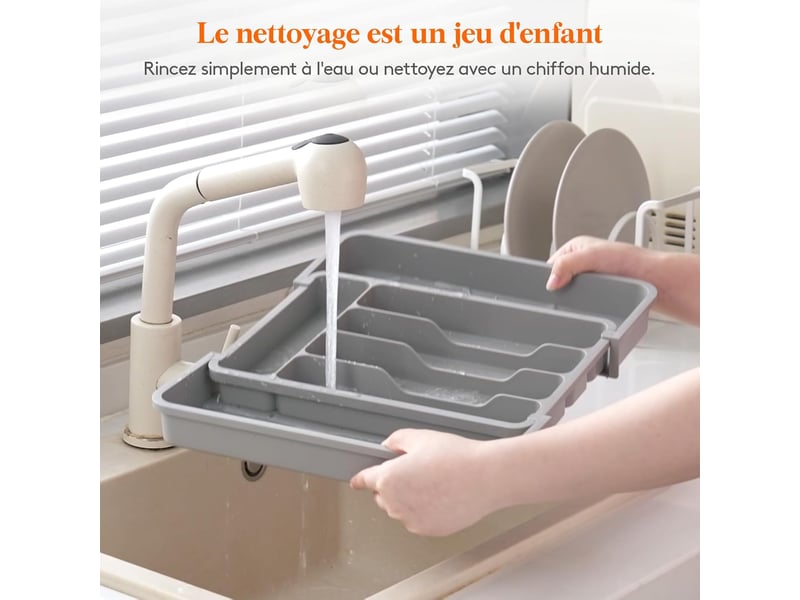  1 tiroir à couverts extensible gris 33,5 x 37,5 cm, boîte de rangement pour couverts (convient aux cuillères, fourchettes, couteaux)  - Conforama D