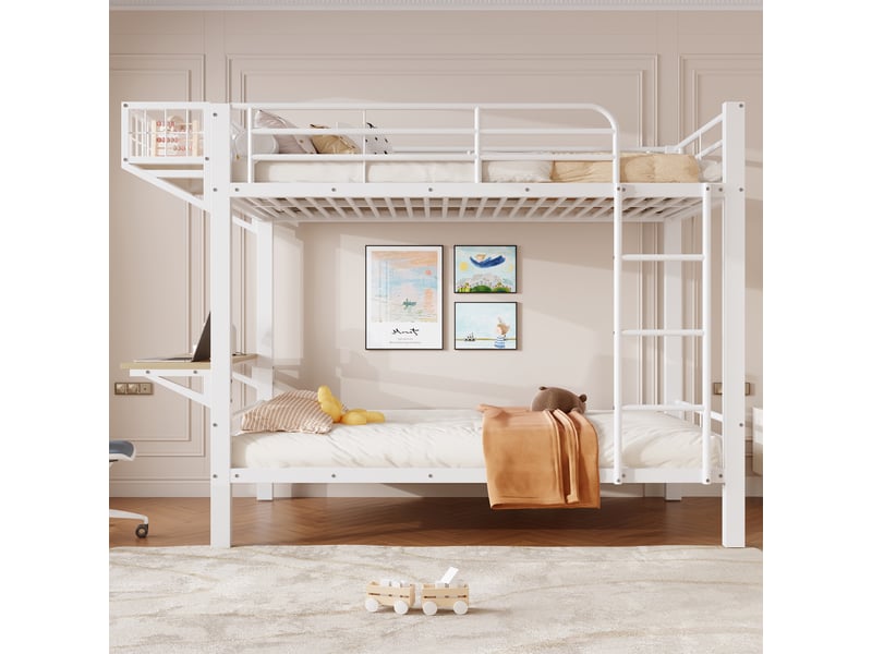  Lit superposé - 90x200 cm - bureau intégré - échelle - barrières de sécurité - rangements intégrés - structure métal - blanc CozyNest - Conforama B