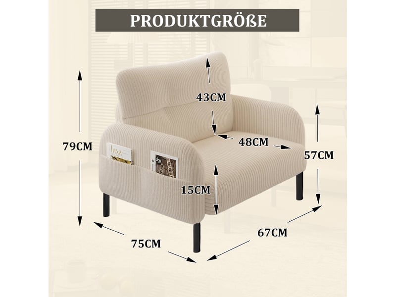  Fauteuil individuel 67 x 75 x 79 cm – beige – dossier ergonomique, poche latérale et structure métal  - Conforama C