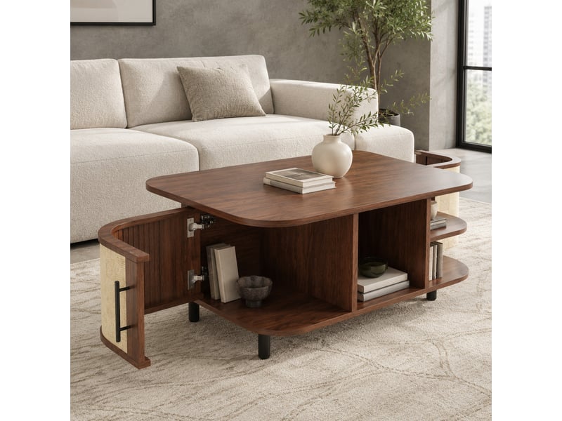  Table basse à forme incurvée 80x60x47 cm en mdf coloris noyer  - Conforama B
