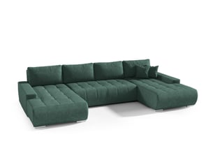 Canapé d'angle panoramique convertible 5 places Velours vert avec coffre de rangement