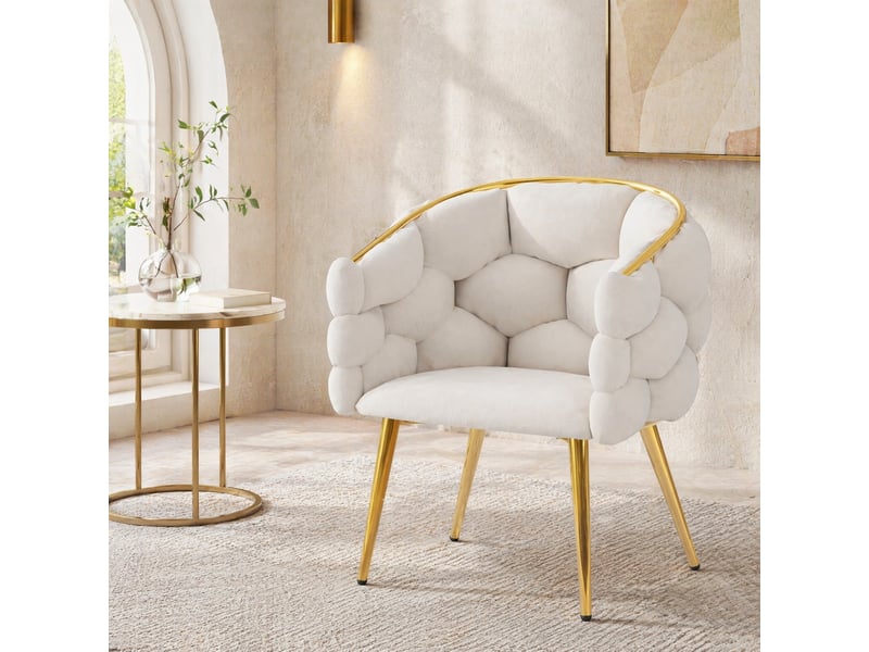  Lot de 4 chaises 44x46x74 cm, temporain, dossier enveloppant et large, tissu velours, cadre acierlique, beige  - Conforama B