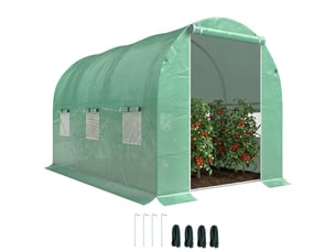 Serre de jardin tunnel surface sol 6 m² 3l x 2l x 2h m acier porte zippée 6 fenêtres enroulables vert