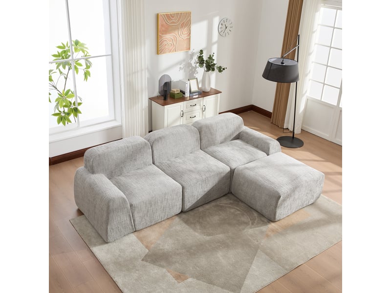  Canapé modulable – canapé de salon, facile à déplacer, format compressé, en tissu chenille, mousse haute résilience 30d, gris  - Conforama D