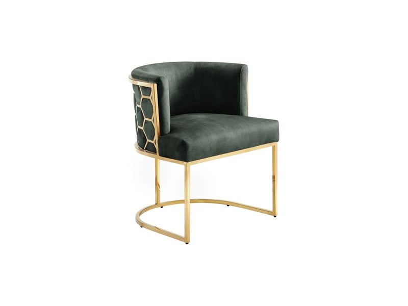  Chaise velto vert profond en velours – structure dorée brillante, accoudoirs et dos nid d'abeilles  - Conforama A