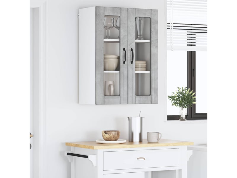  Meuble mural de cuisine, cabinet en verre mural gris béton 60x31x80cm shl8505  - Conforama D