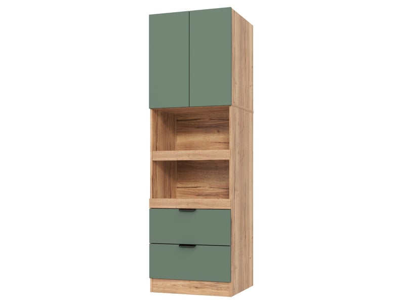  Armoire de rangement cuisine 60 x 45 x 200 cm – verte – 2 tiroirs, niches ouvertes et fixation murale  - Conforama A