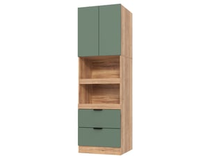 Armoire de rangement cuisine 60 x 45 x 200 cm – verte – 2 tiroirs, niches ouvertes et fixation murale