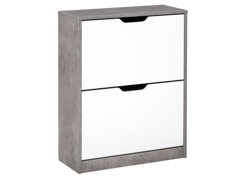 Meuble à chaussures meuble d'entrée placard de rangement, 2 portes abattantes, 62,5 x 26 x 81 cm, gris et blanc  - Conforama A