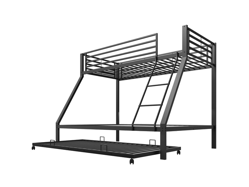  Lit superposé métal noir 90/140x200 cm avec lit gigogne 90x190 cm, 3 couchages  - Conforama E
