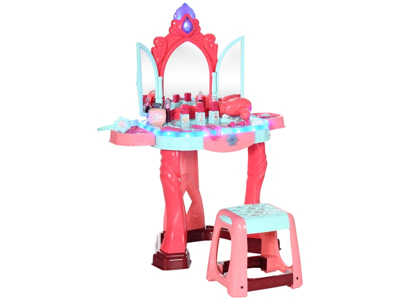  Coiffeuse enfant fille avec tabouret, miroir, lumière, musique, accessoires, 3-6 ans, 57x34x76cm, multicolore  - Conforama A