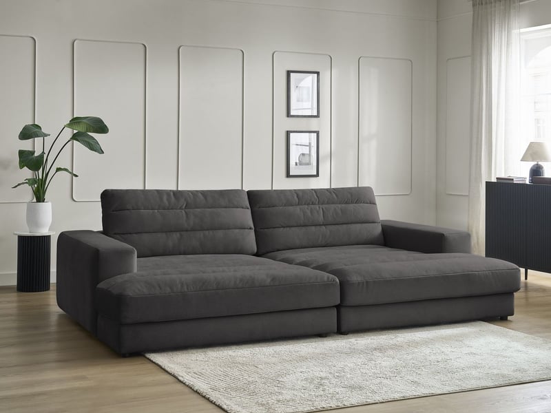  Bobochic canapé droit fixe 4 places sierra assise profonde velours noir SIERRA - Conforama D