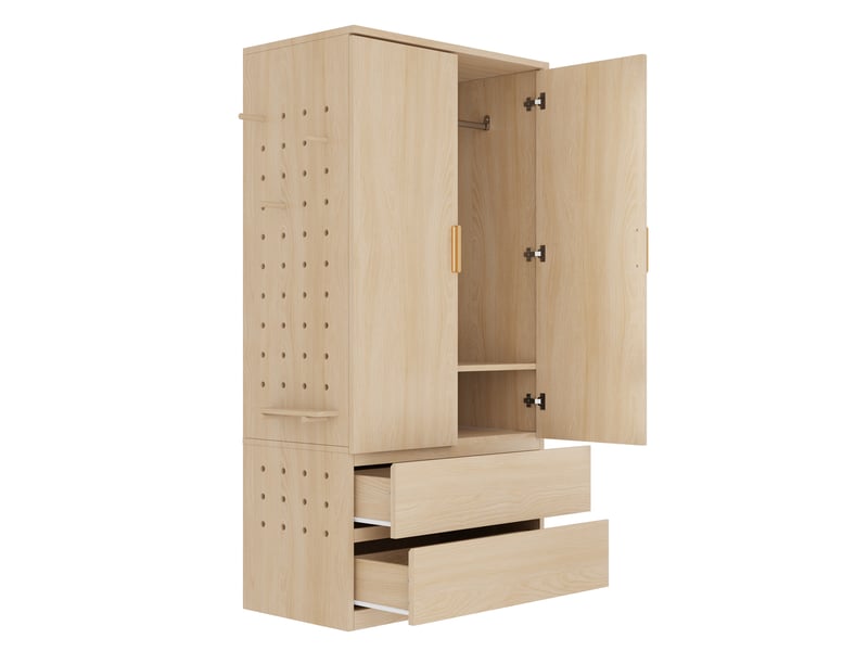  Armoire penderie 70x50x170 cm - 2 tiroirs - panneau perforé - rangement fermé - mdf - aspect bois CozyNest - Conforama A